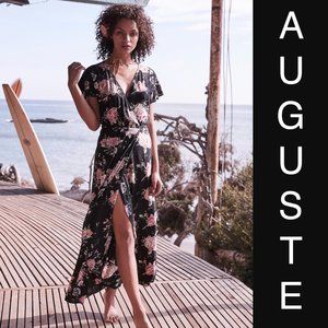 Auguste Ella Wrap Maxi Dress In Black Floral (U.S. 6) NWT